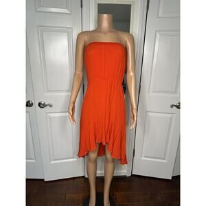 Coco Bianco Strapless Orange High Low Beach Cover Up Sundress Medium